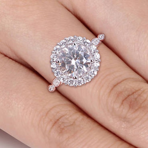 3.2 Ct. t.w. Created White Sapphire and Diamond accent Halo Ring - Picture 3 of 9